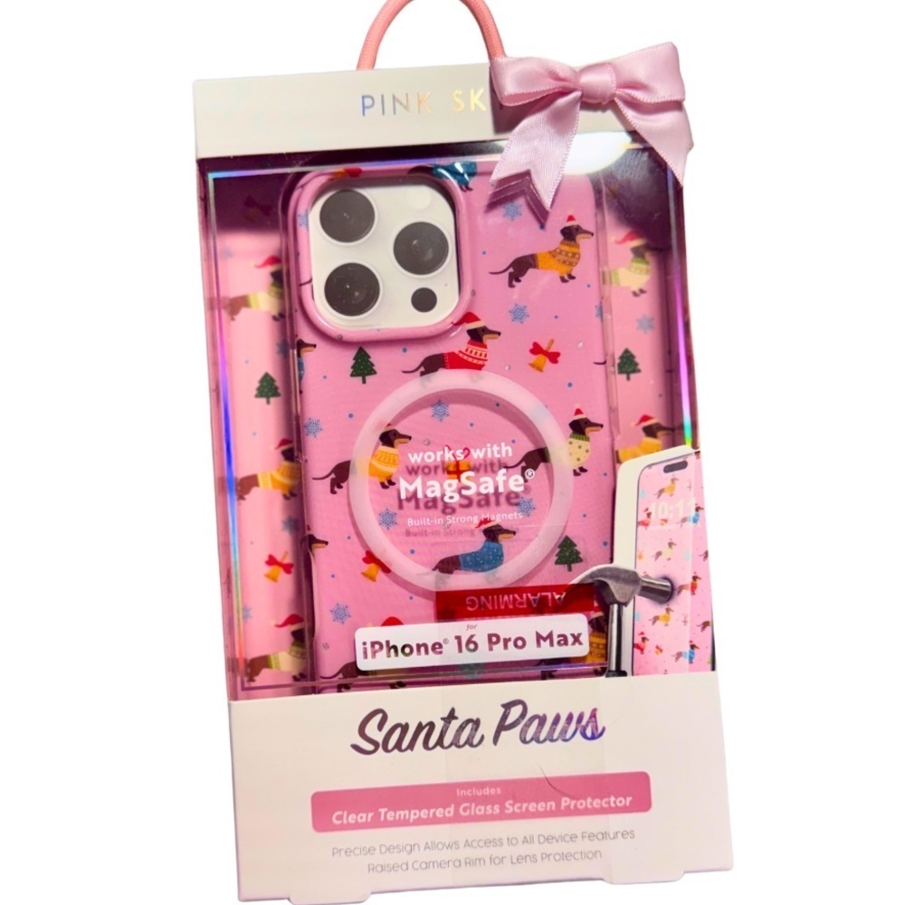 Dachshund “Santa Paws” MagSafe iPhone 16 Pro Max Case + Screen Protector